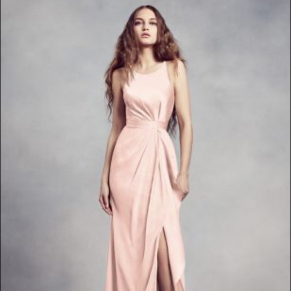 White by VW CHARMEUSE & CHIFFON DRESS WITH RUFFLE